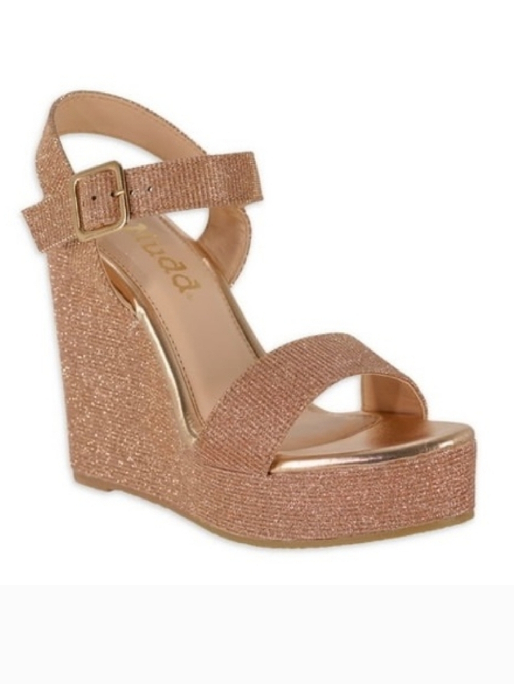 Mudd y2k rose‎ gold glitter shimmer open toe wedge sandals size 10 brand new